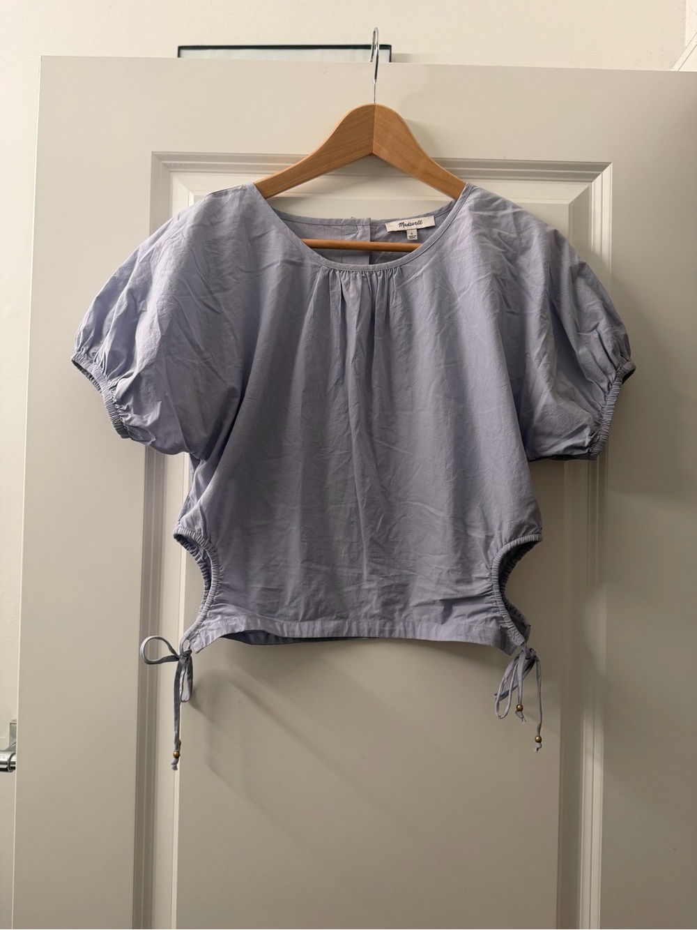 Madewell Light Lavender Puff-Sleeve Tie-Hem Top